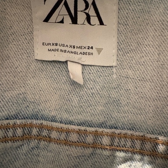 Zara Cropped Denim Jacket XS Light Wash Fitted Classic Jean Jacket - Picture 6 of 6